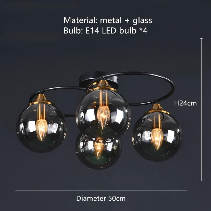 lustre industriel en verre ambré design nordique métal pour foyer et restaurant