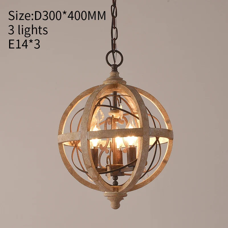 Lustre globe en bois Antique Sphère