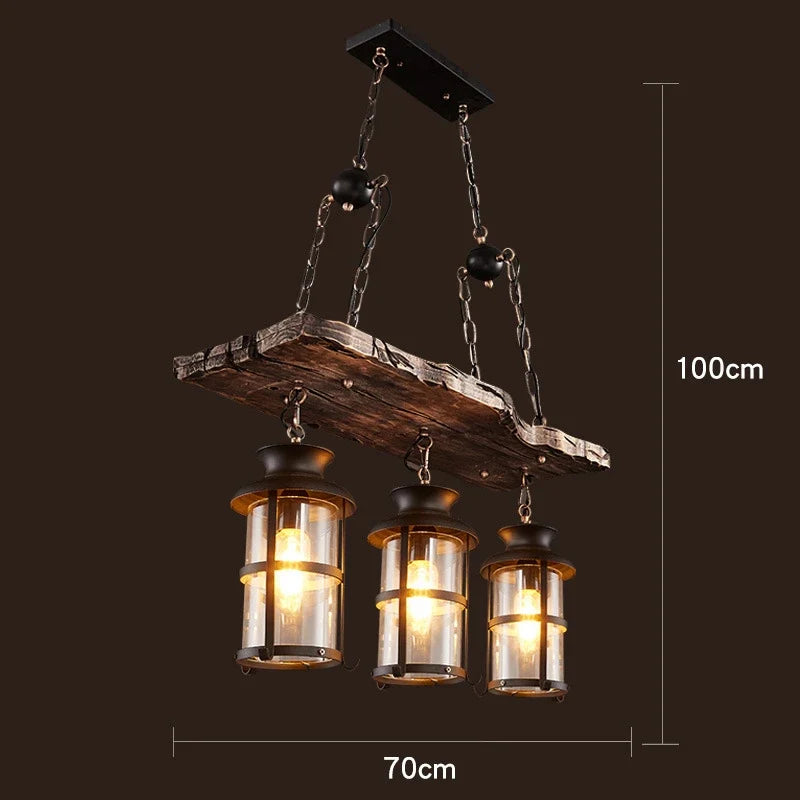 lustre vintage loft en bois avec suspension LED