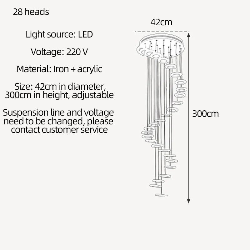 lustre en acrylique pour escalier et espace décoratif