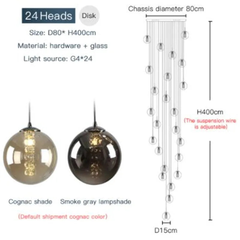suspension en verre design pour escalier moderne à LED