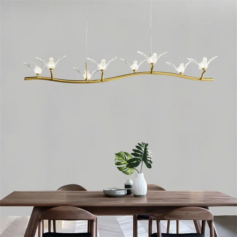 lustre moderne de luxe en cristal avec lampe d'oiseau led