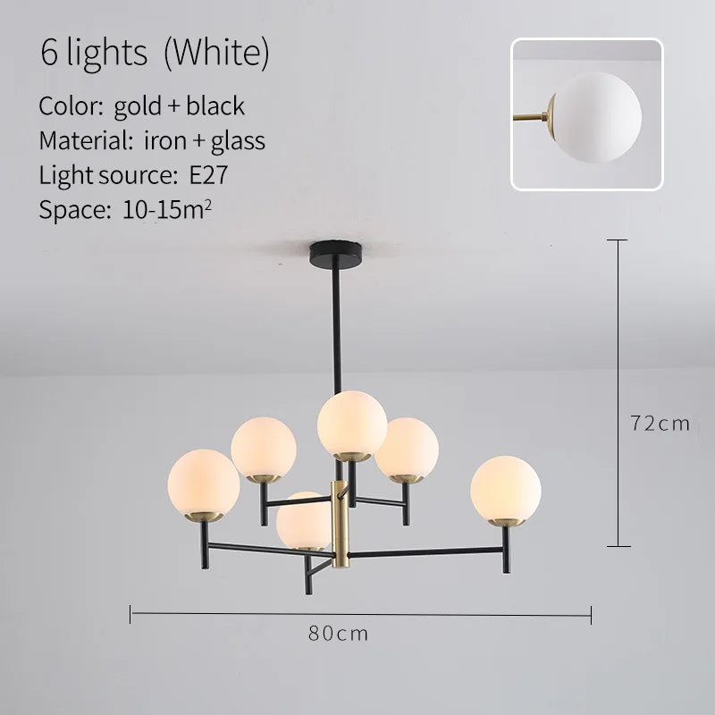 lustre industriel nordique 6 lumières ampoules à bulles de verre