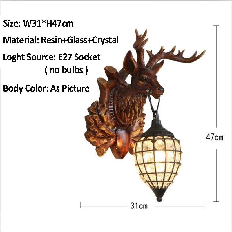 applique murale rétro en bois avec tête de cerf