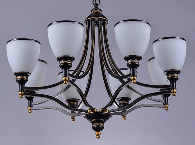 lustre classique en fer et verre pour décoration intérieure