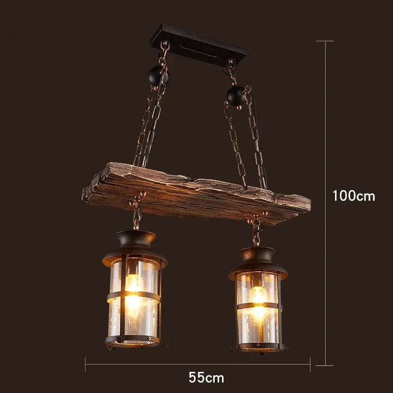 lustre vintage loft en bois avec suspension LED