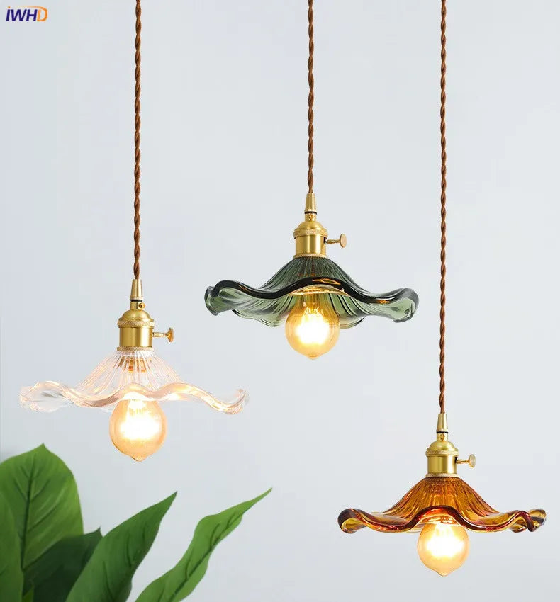 Suspension design Style nordique Simple à LED fleurs en verre