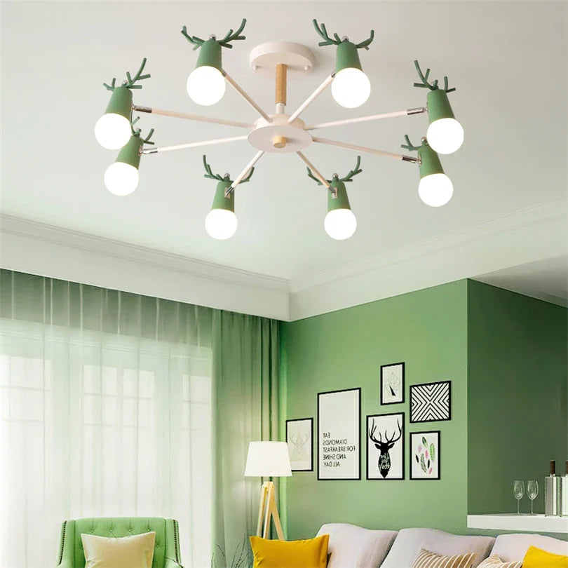 lustre en bois led nordique pour enfants style macaron