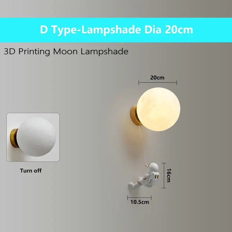 applique murale d'astronaute 3d avec lumières de lune pour enfants