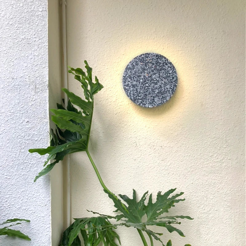 Applique extérieure LED étanche jardin rond intérieur Terrazzo &amp; acrylique décoration fond applique murale terrasse éclairage mural