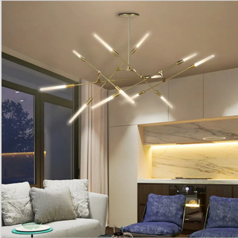 lustre design à plusieurs têtes en fer pour un éclairage moderne