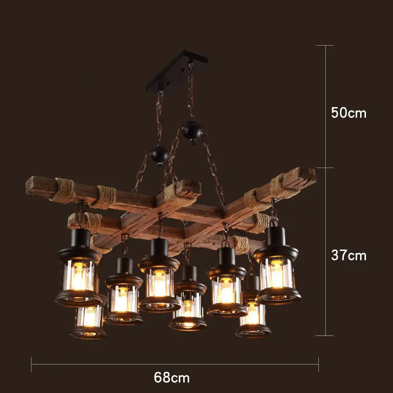 lustre vintage loft en bois avec suspension LED