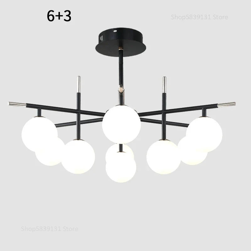 lustre nordique en fer avec boule de verre led pour restaurant
