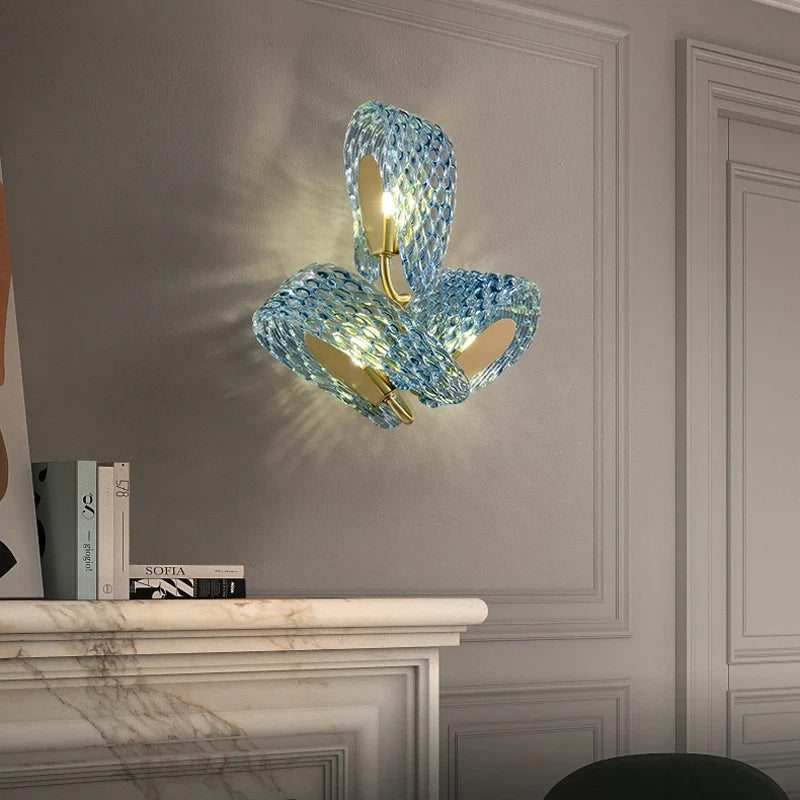 applique murale art déco en cuivre et verre bleu design élégant