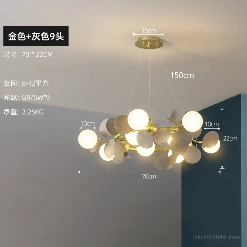 suspension à led design nordique avec fleurs décoratives en acrylique