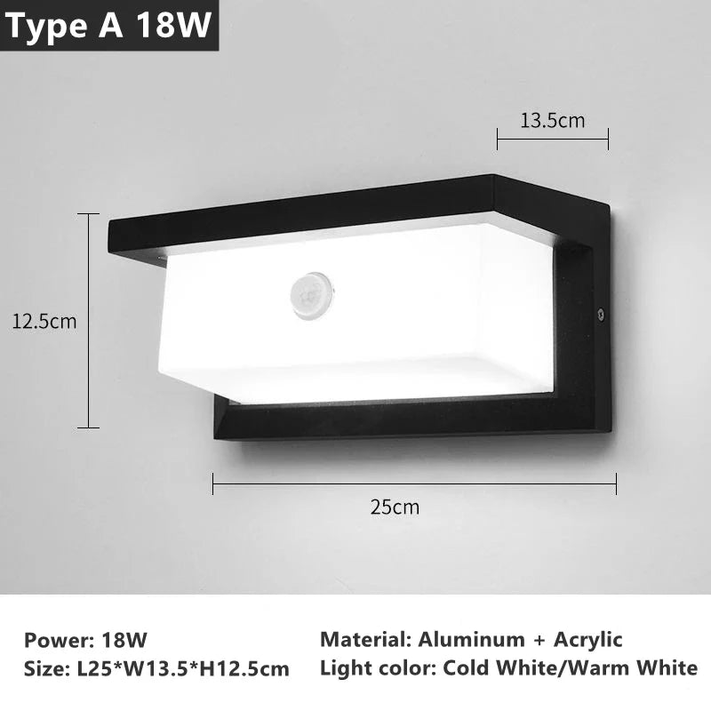18W 30W Outdoor LED Wall Lamp PIR Motion Sensor IP65 Waterproof Porch Light Balcony Garden Corridor Wall Sconce Lighting Fixture