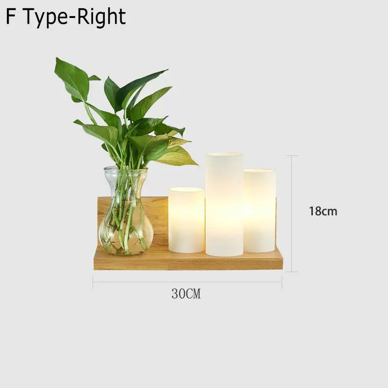 applique murale nordique bois plante verte abat-jour verre led