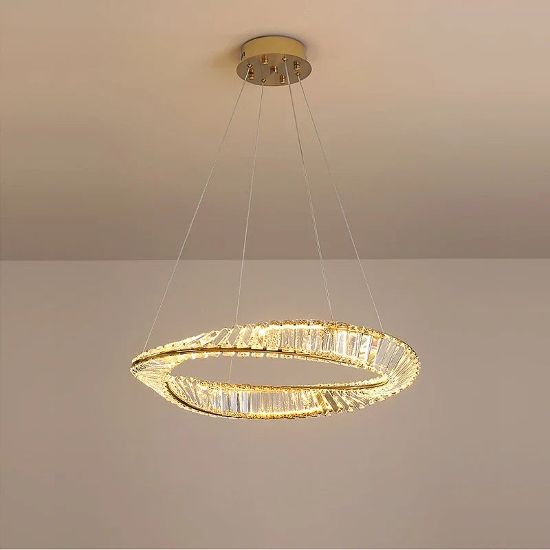 lustre en cristal doré et argenté à intensité variable à led