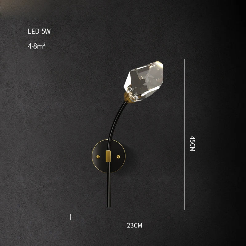 applique murale led postmoderne en cuivre et cristal