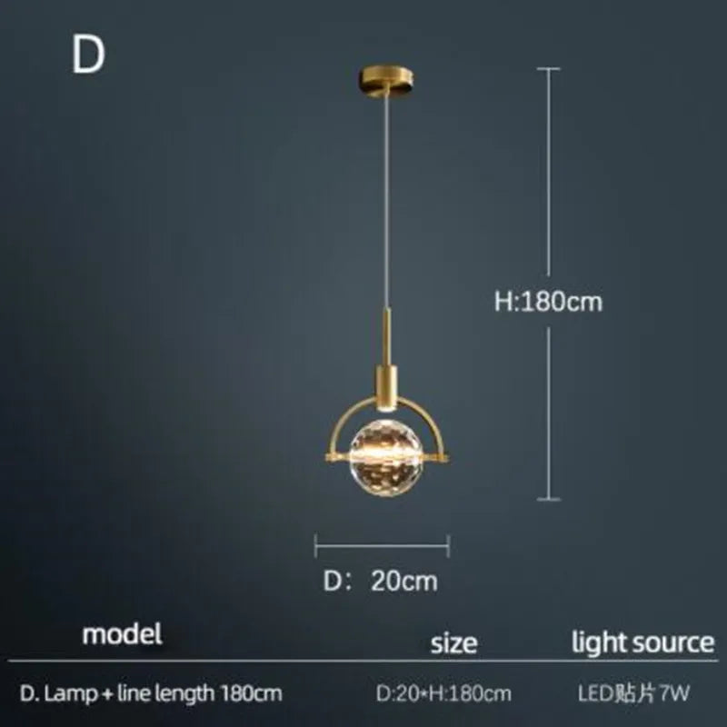 lampe nordique créative en cristal pour restaurant et bar