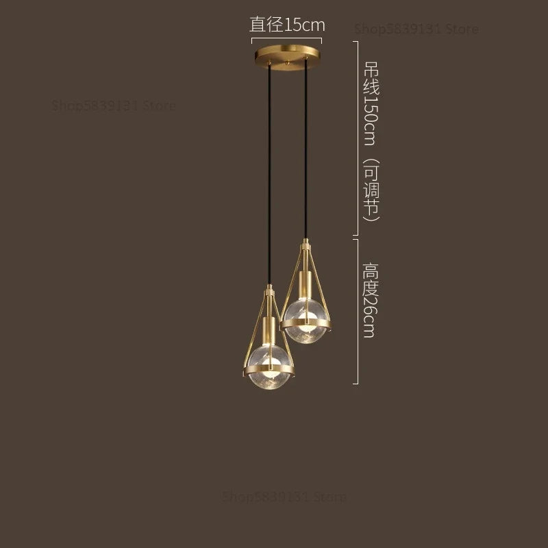 suspension luminaire loft led en cuivre cristal nordique