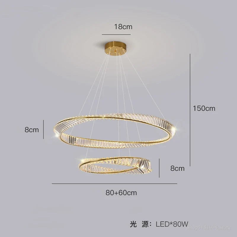 lustre moderne de luxe en cristal lampe annulaire suspendue