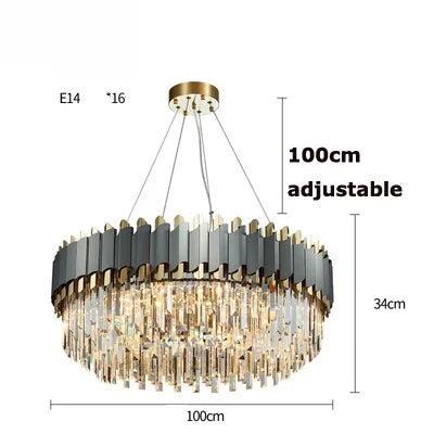 lustre art déco en acier inoxydable et cristal élégant et moderne