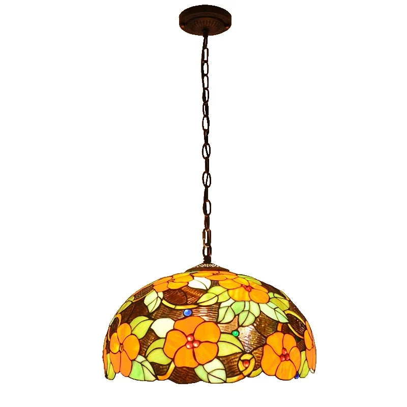 lustre en verre floral style tiffany pour restaurant et bar