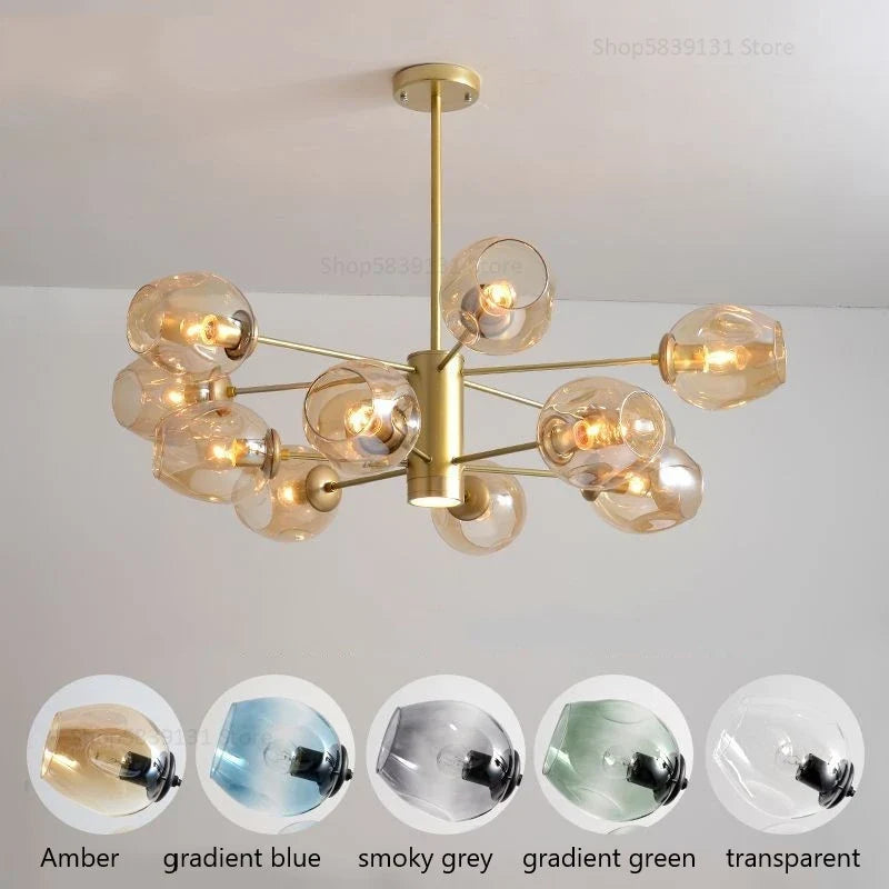 lustre nordique moderne en verre et fer pour décoration
