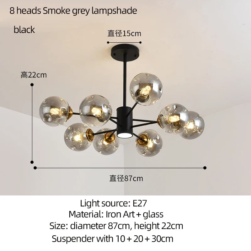 lustre moderne design haricot magique en verre intérieur