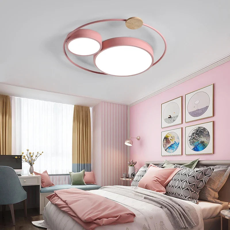 plafonnier led nordique en bois acrylique décoration ronde macaron