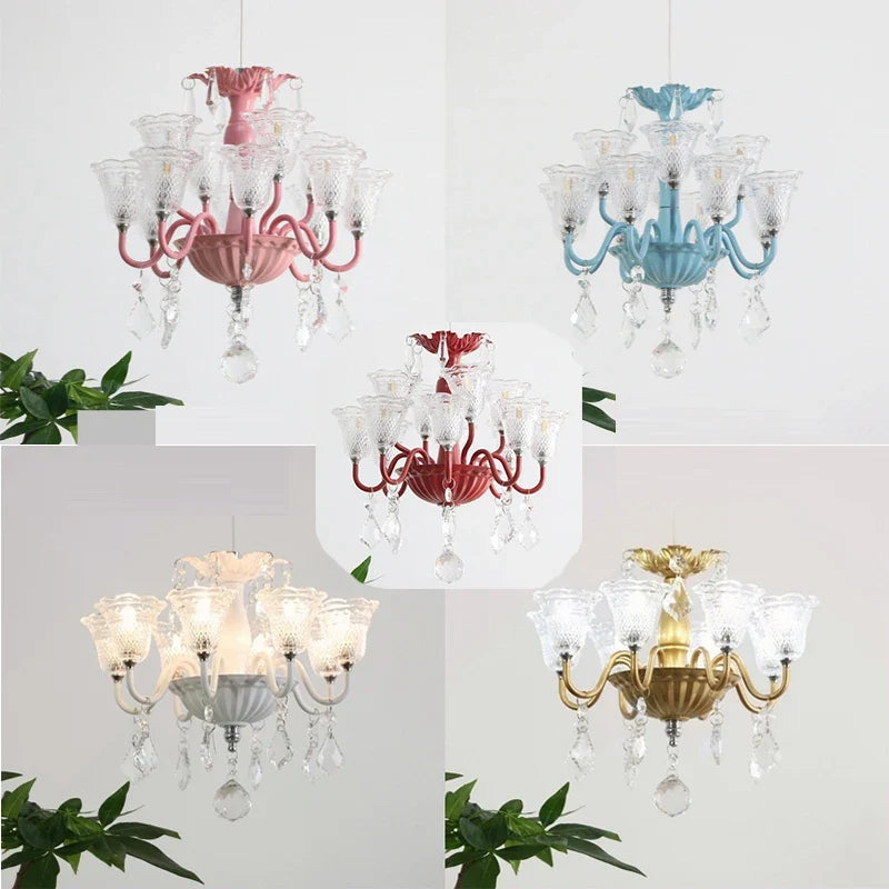 mini suspension créatives avec abat-jour en verre et cristal