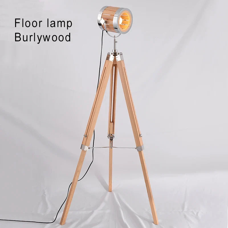 lampadaire rétro en bois massif au style industriel