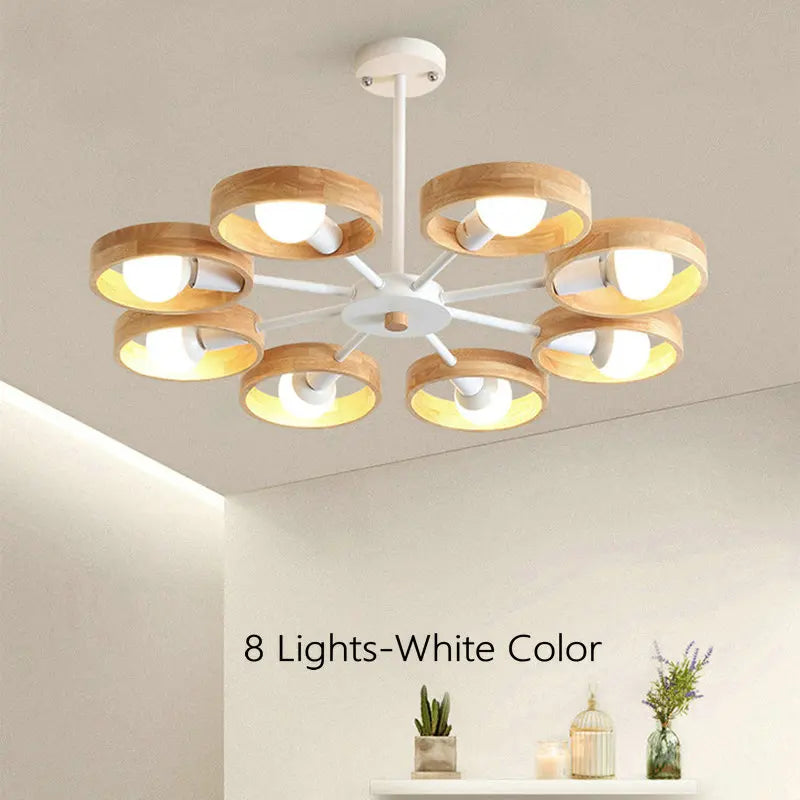 Lampe de lustre en bois nordique pour salon chambre salle à manger décor abat-jour en bois rond noir E27 Suspension
