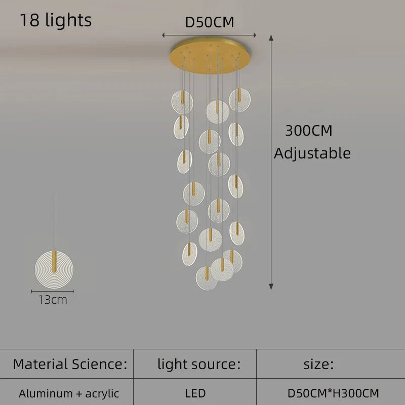 lustre à led moderne pour escalier en colimaçon haut plafond