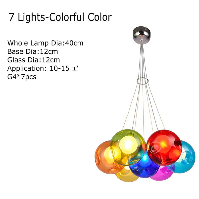 lustre en verre soufflé créatif avec appliques colorées led g4 suspendues