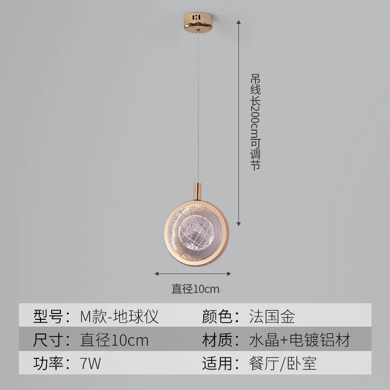 suspension LED en cristal doré au design nordique moderne