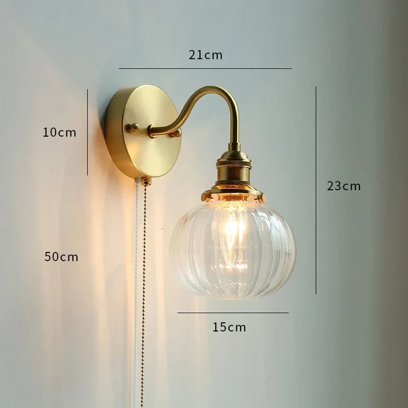 Applique murale fleur verre cuivre tirer chaîne interrupteur LED chambre salle de bain miroir escalier lumière nordique moderne