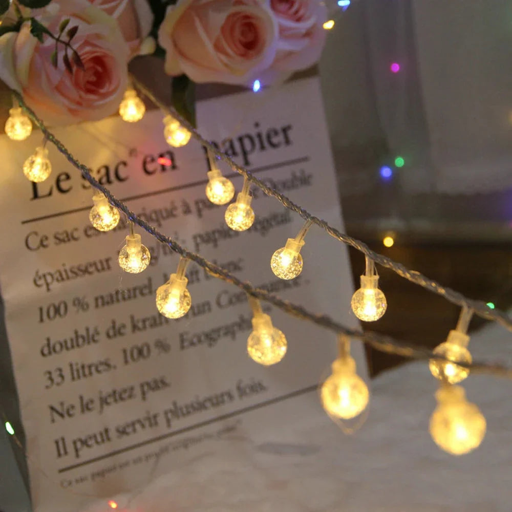 guirlande lumineuse à boules de cristal led pour décorations festives
