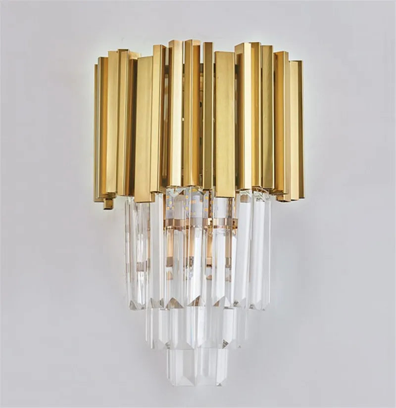 Crystal Wall Light, Gold Black Finish Wall Sconce, Modern K9 Crystal Drops Shade Wall Lamp Bedroom Living Room Lighting