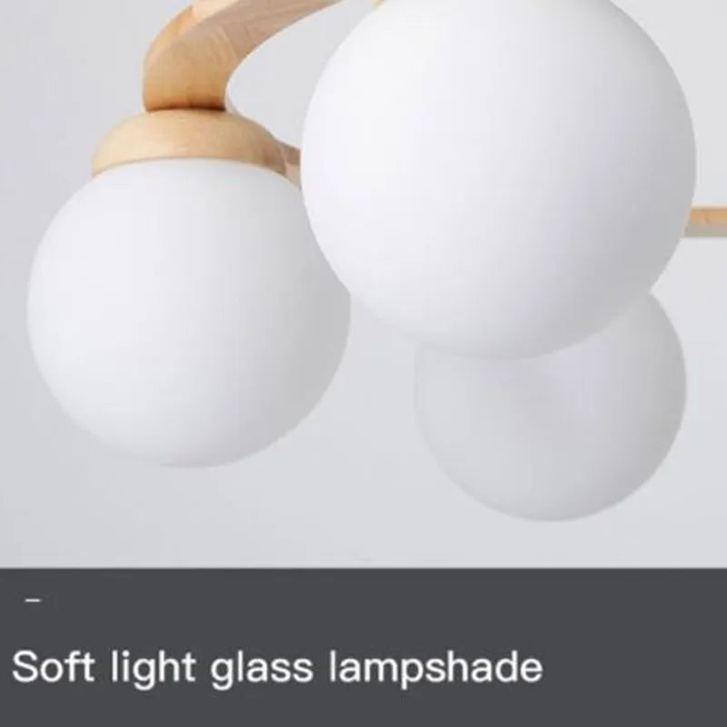 suspension nordique moderne en bois et verre blanc