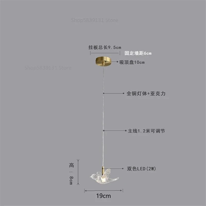 lustre moderne de luxe en cristal avec lampe d'oiseau led