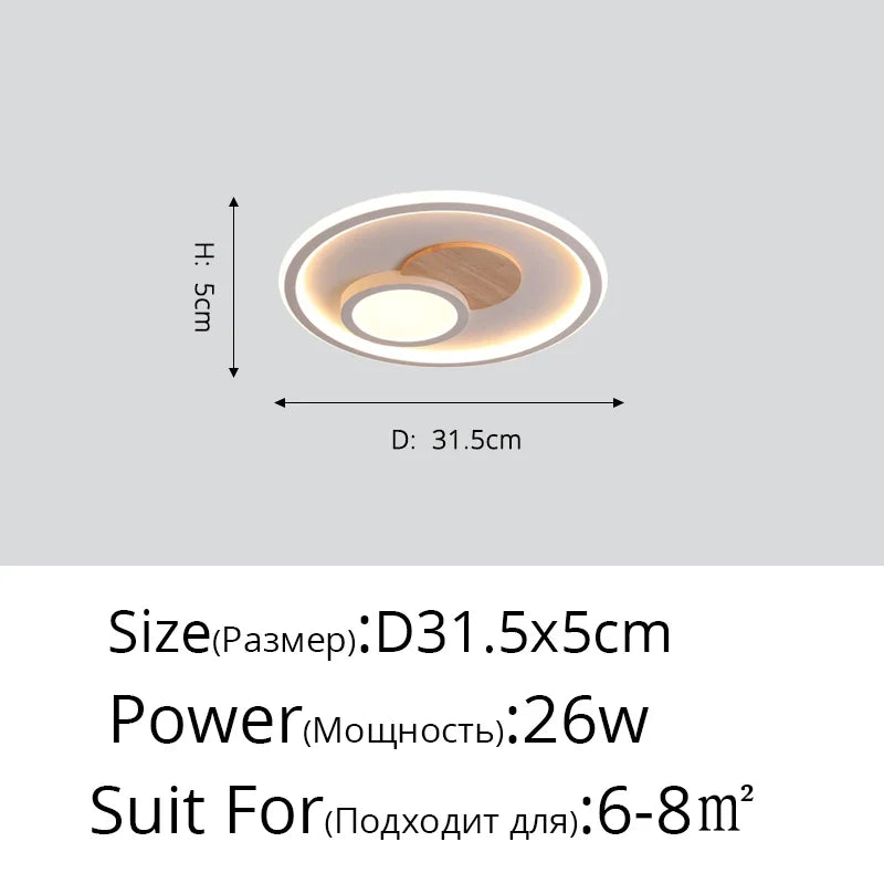 plafonnier rond moderne en bois véritable avec leds décoratives