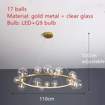 Lustre design rond avec boules en Verre clair à LED