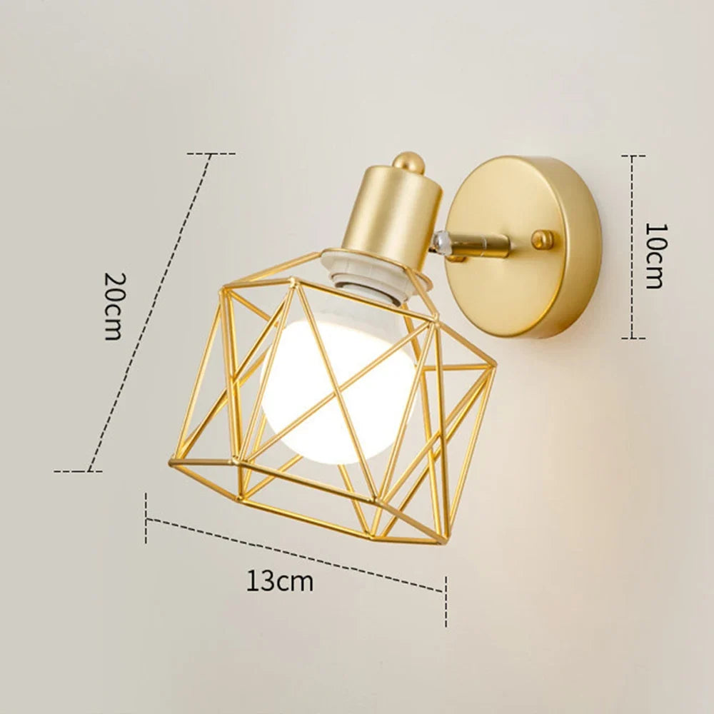 applique murale led moderne en bois avec cage en fer