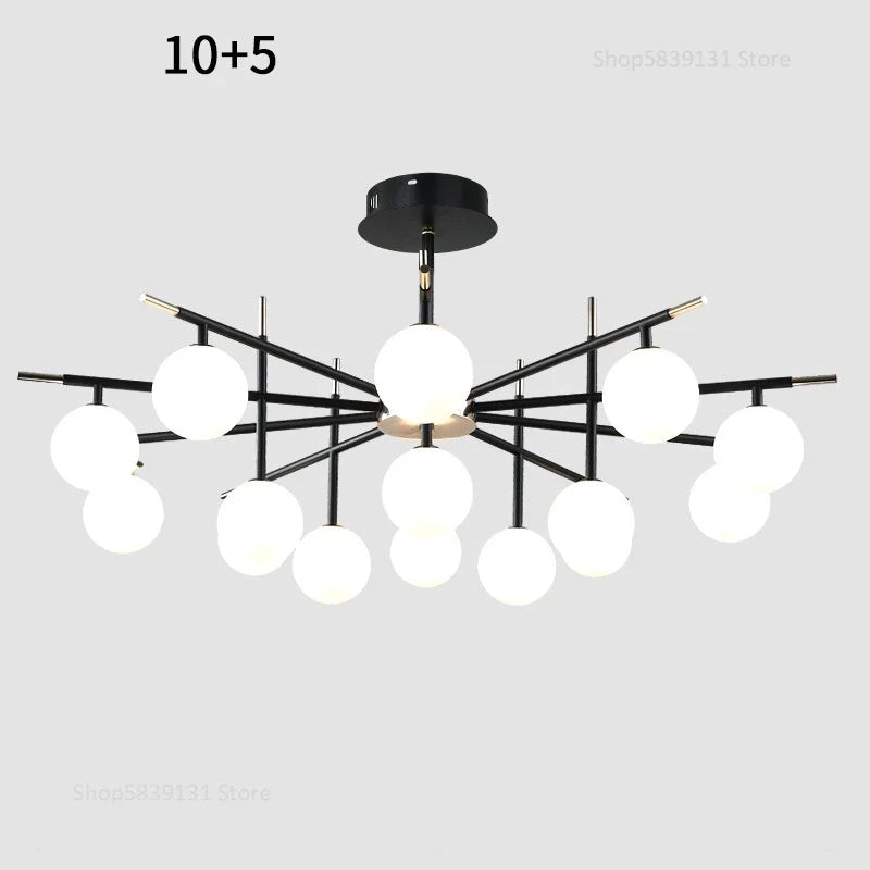 lustre nordique en fer avec boule de verre led pour restaurant