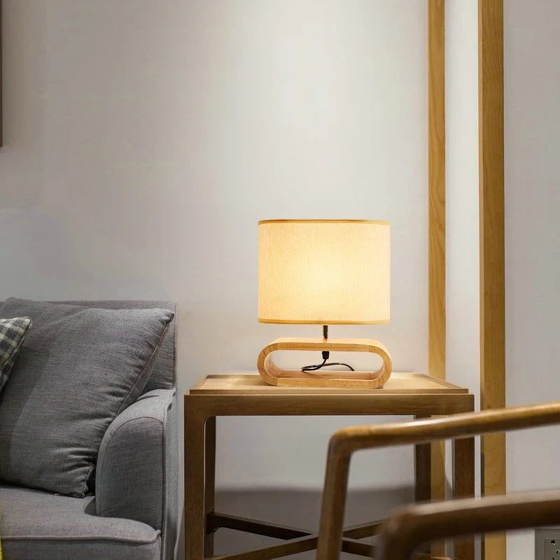 lampe de table nordique en bois créative moderne abat-jour en lin