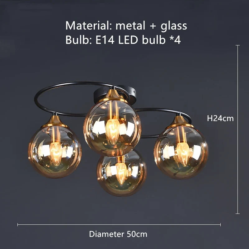 lustre industriel en verre ambré design nordique métal pour foyer et restaurant