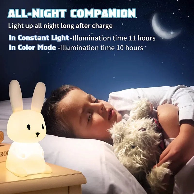 veilleuse lapin mignon en silicone usb pour enfants kawaii