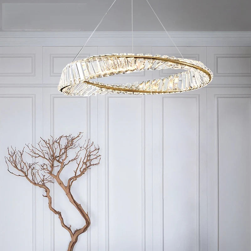 lustre moderne de luxe en cristal lampe annulaire suspendue